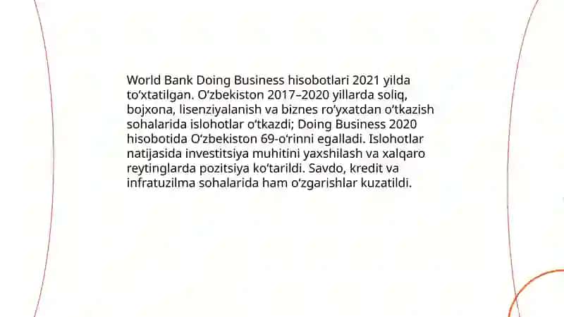 Yangi O‘zbekiston ijtimoiy-siyosiy, iqtisodiy va madaniy hayotida ro‘y berayotgan o‘zgarishlarning xalqaro reyting va indekslarda aks etishi 4