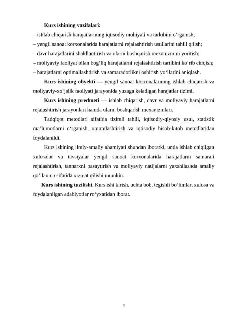 Yengil sanoat korxonalari ishlab chiqarish harajatlarini rejalashtirish. Davr harajatlarini rejalashtirish. Moliyaviy faoliyat bilan bog'liq harajatlarni rejalashtirish 4