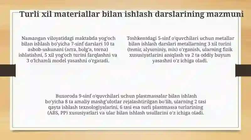 Turli materiallar bilan ishlash darslarining mazmuni 4