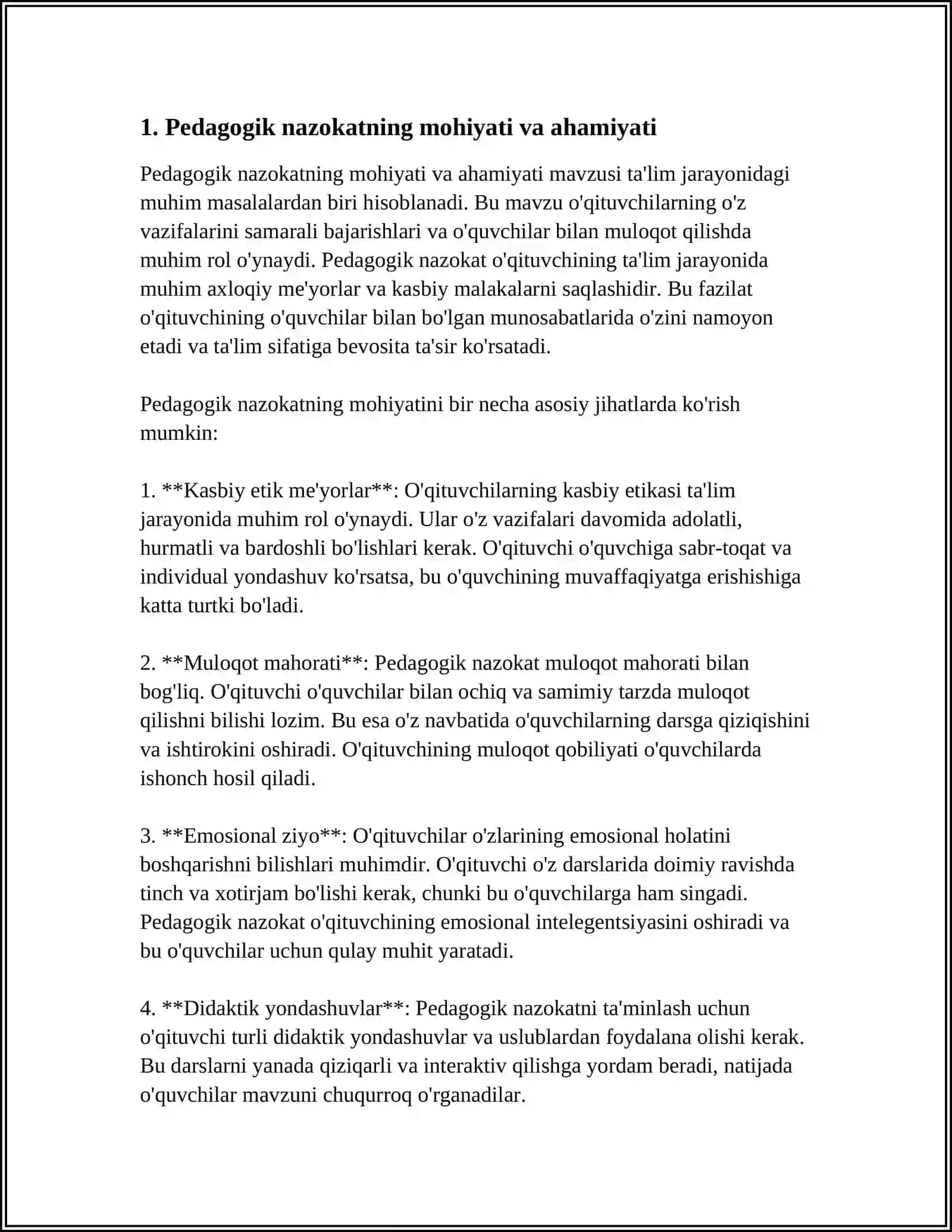 OʻQITUVCHI KASBIY FAOLIYATIDA PEDAGOGIK NAZOKAT VA ODOB-AXLOQ 4