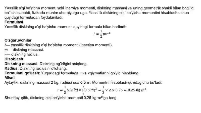 Jismlarning momentini hisoblash formulalari 4