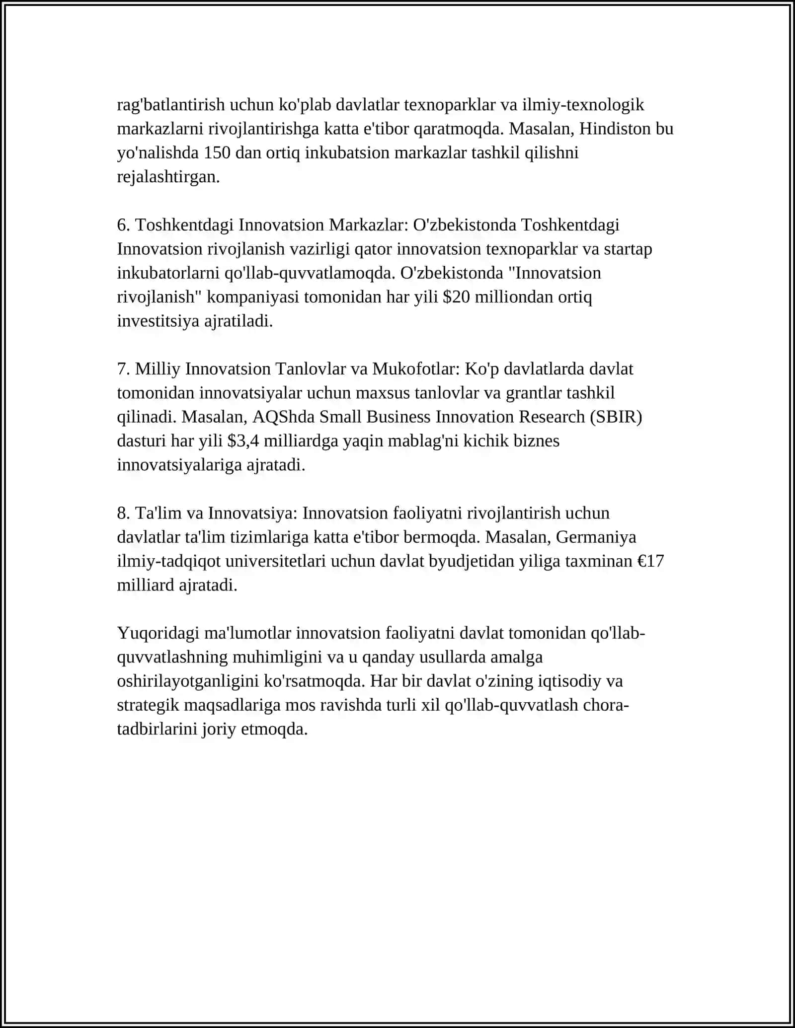 INNAVATSION FAOLIYATNI DAVLAT TOMONIDAN TARTIBGA SOLISH 4