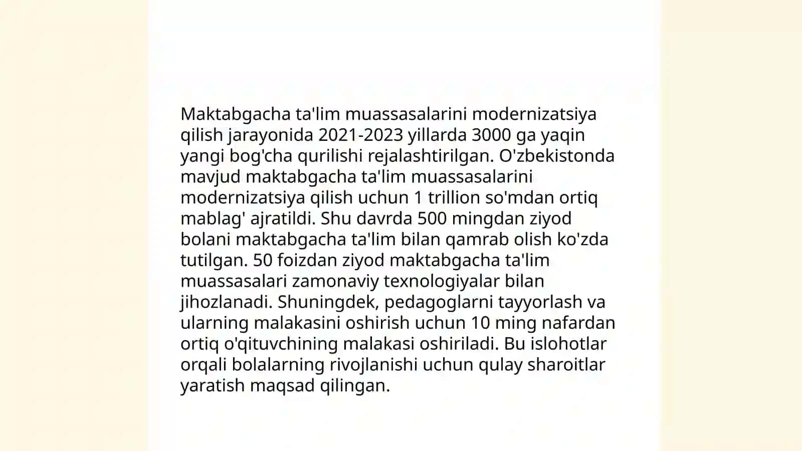 Maktabgacha taʼlim tizimini rivojlantirish 4