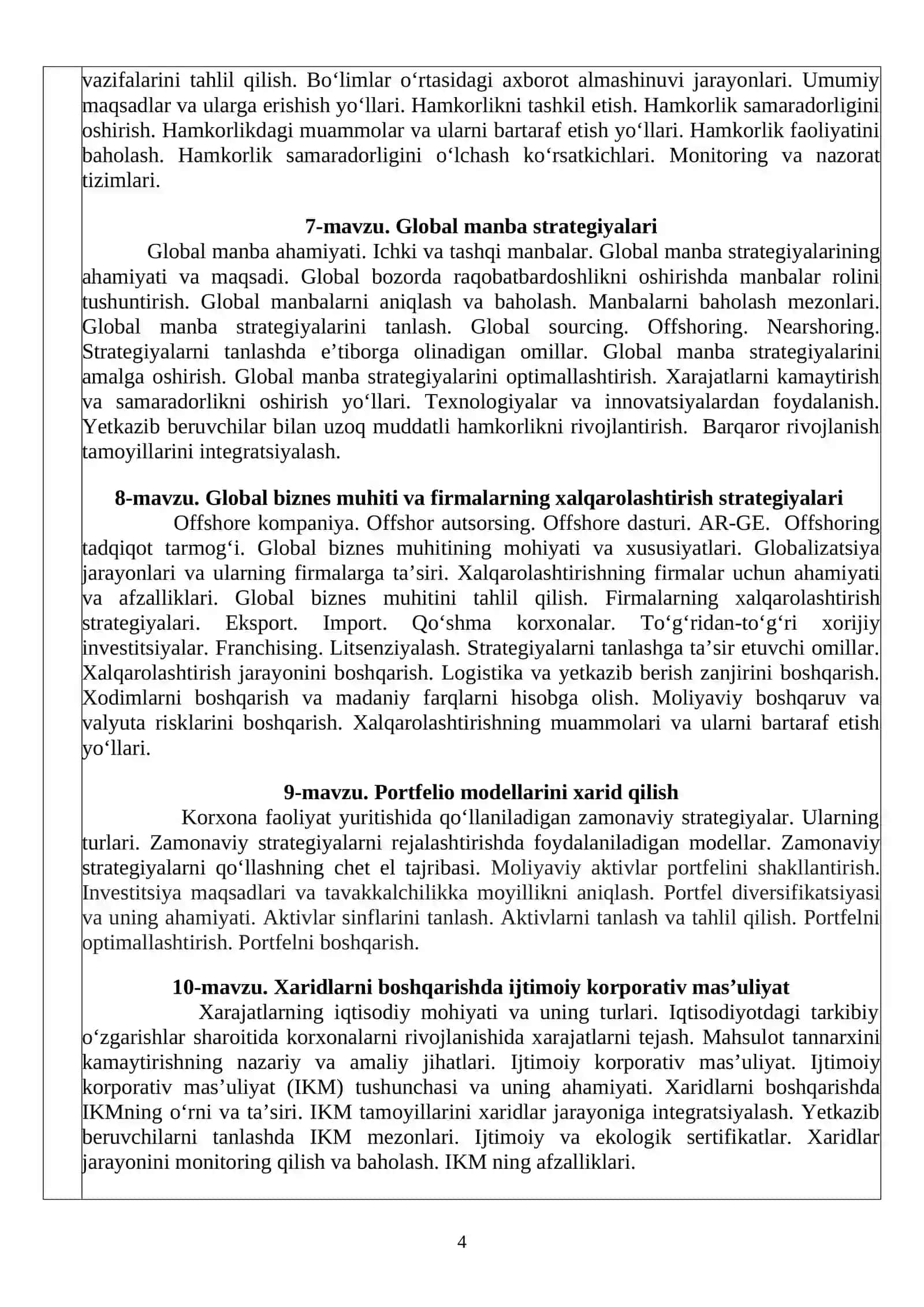 Xaridlarni boshqarish va global manbalar 4