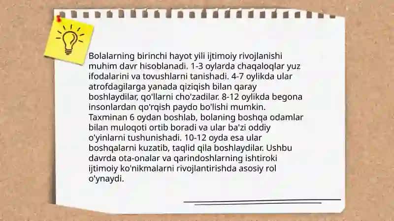 Ilk va 3 yoshgacha bo'lgan bolalarning ijtimoiy-hissiy rivojlanishi va unga qo'yilgan talablar 4