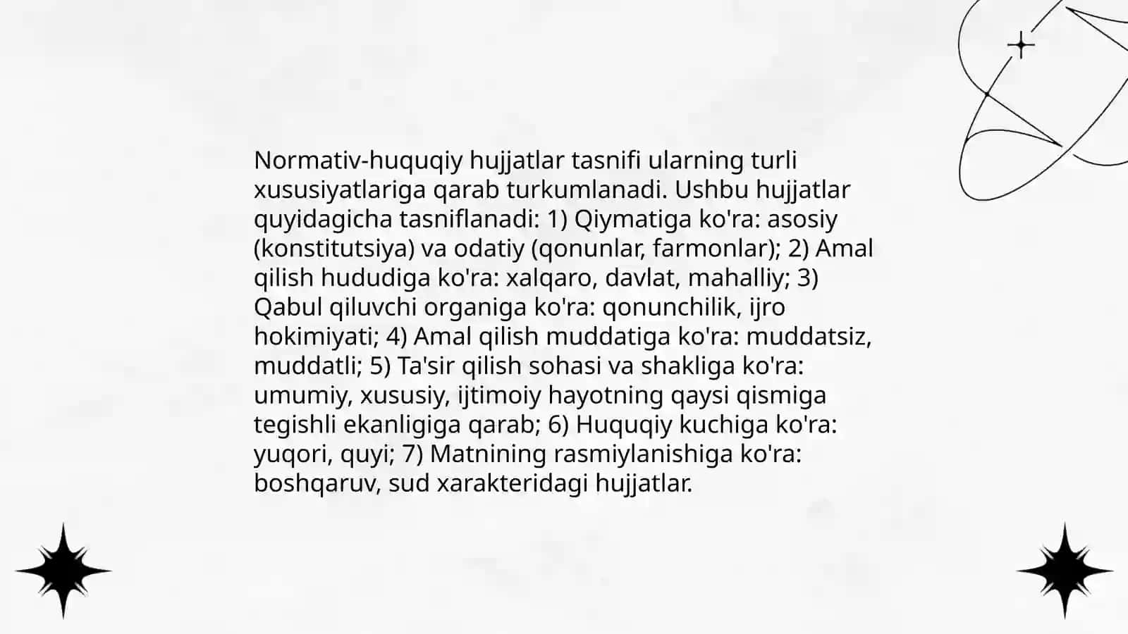 Normativ-huquqiy hujjatlarni turkumlash usullari, uslublari va yo‘llari 4