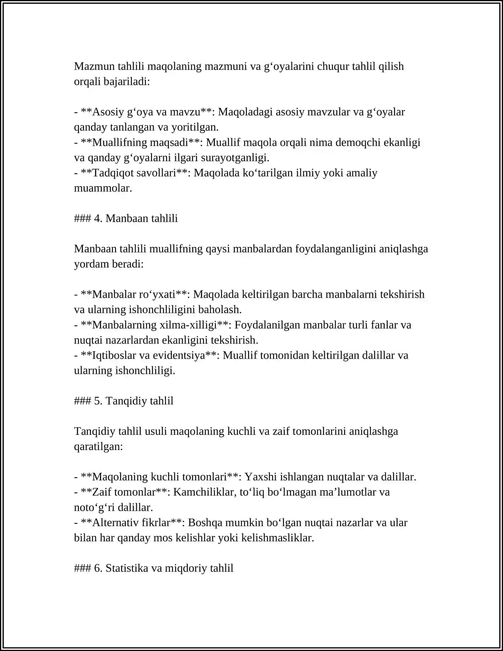 MUSTAQIL ISH Mavzu: ARTICLE ANALYSIS 4