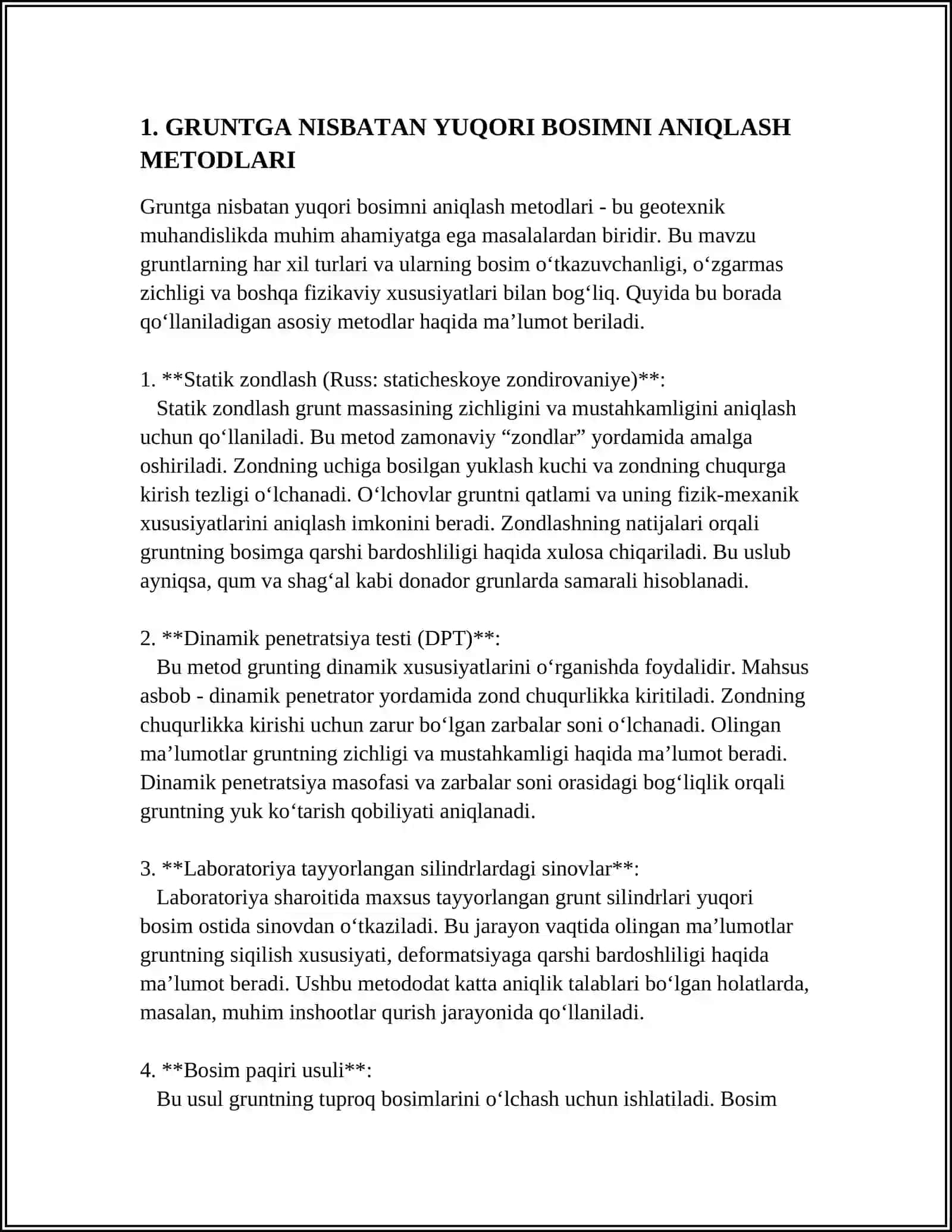 GRUNTGA NISBATAN YUQORI BOSIM MIQDORINI ANIQLASH 4