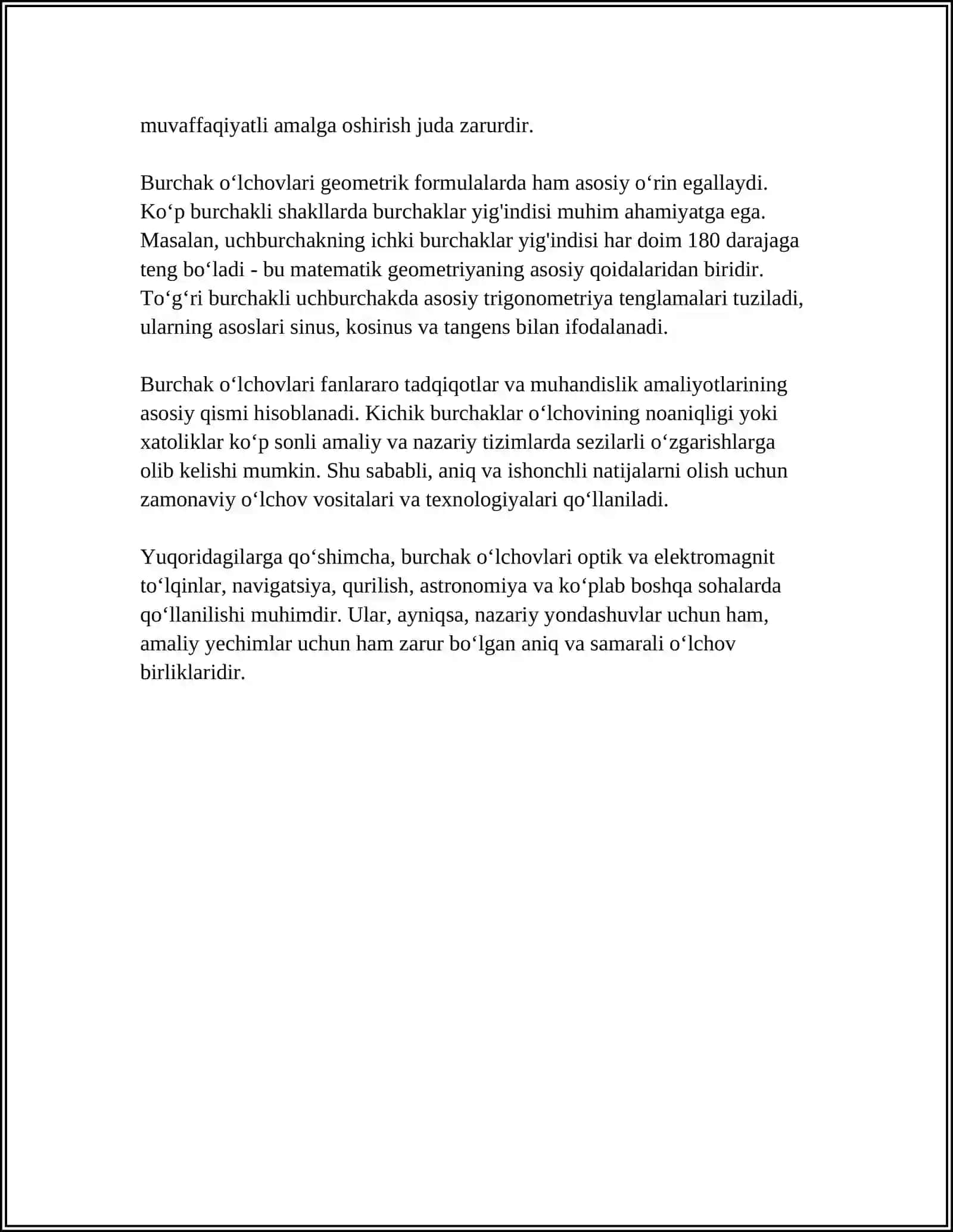 Burchak O‘lchovlari Turlarini O‘rganish va Har Bir O‘lchov Turining Qo‘llanish Sohasini Aniqlash 4