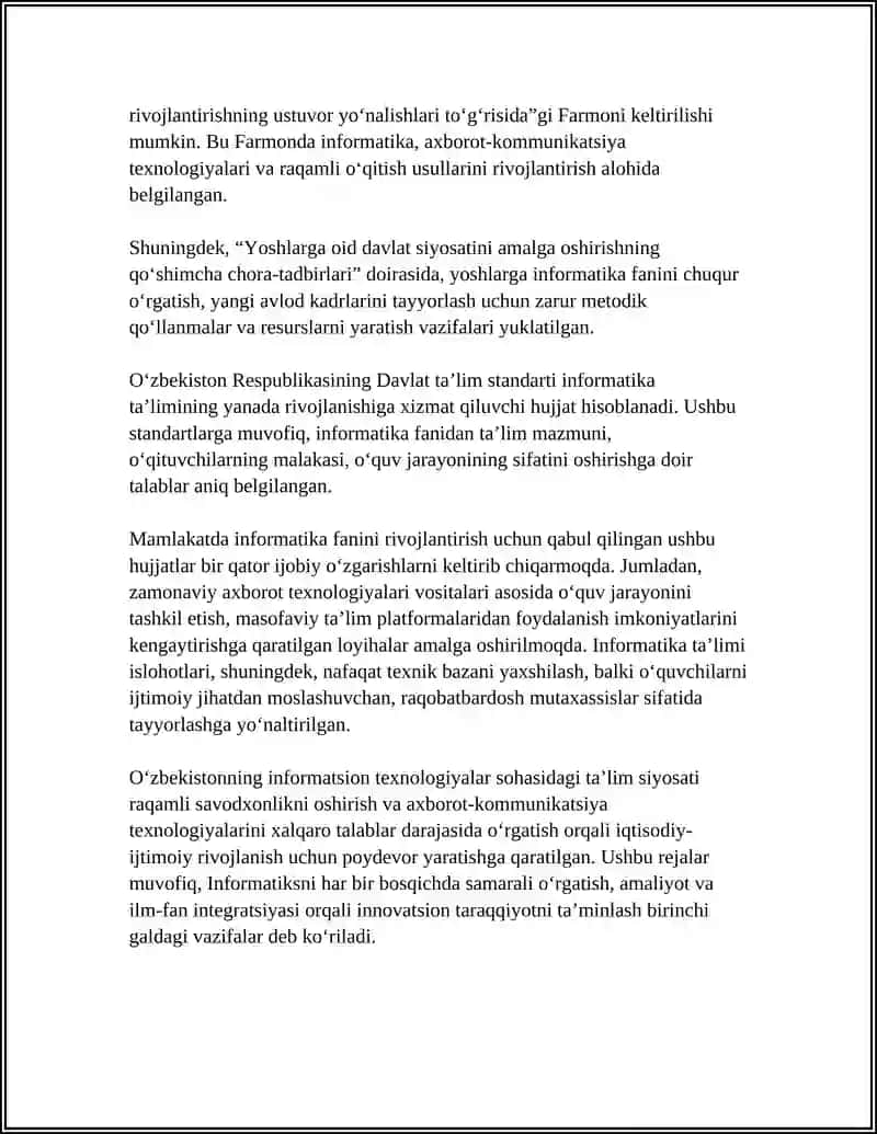O‘ZBEKISTONDA INFORMATIKA FANINI O‘QITISH ISLOHOTLARNING MUOMMOLARI VA ISTIQBOLLARI 4