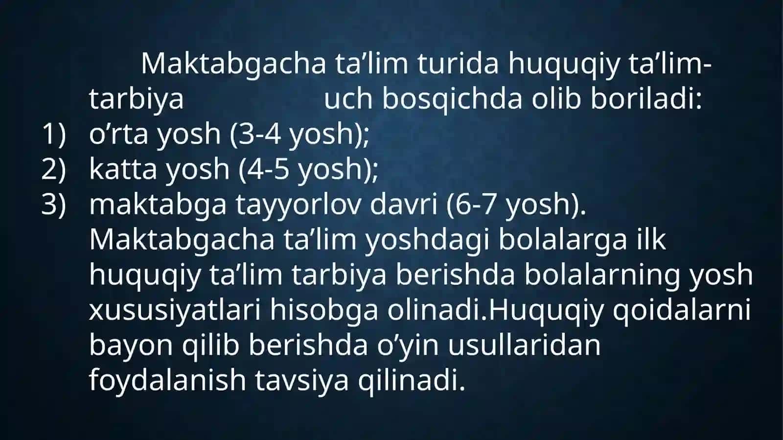 SHAXSNI HUQUQIY TARBIYALASHDA OILA MAKTAB JAMOAT TASHKILOTLARI O’RTASIDA O’ZARO MUNOSABATLARNI TASHKIL ETISH 4