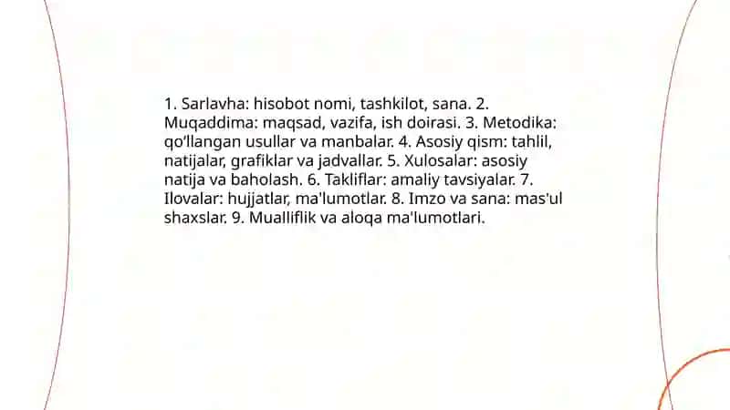 Hisobot,e'lonning yozilish tartibi 4