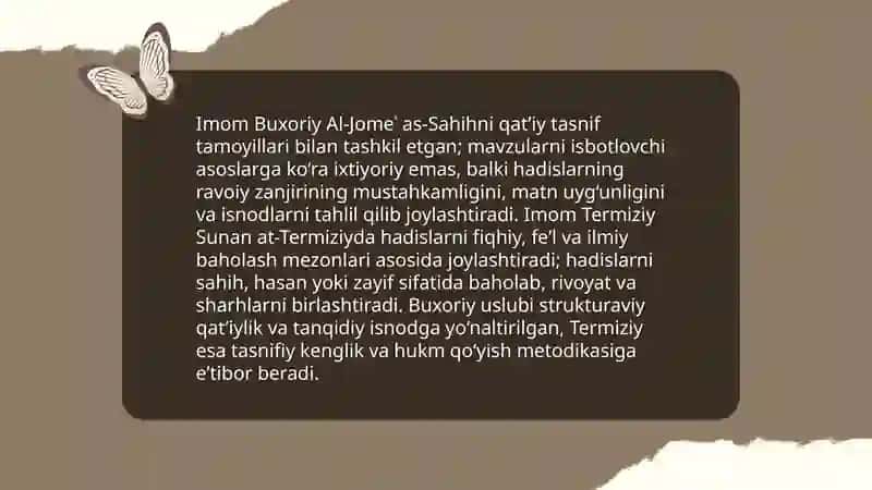 Imom Buxoriy va Imom Termiziyning hadis ilmiga qoʼshgan hissalarini qiyosiy tahlili 4