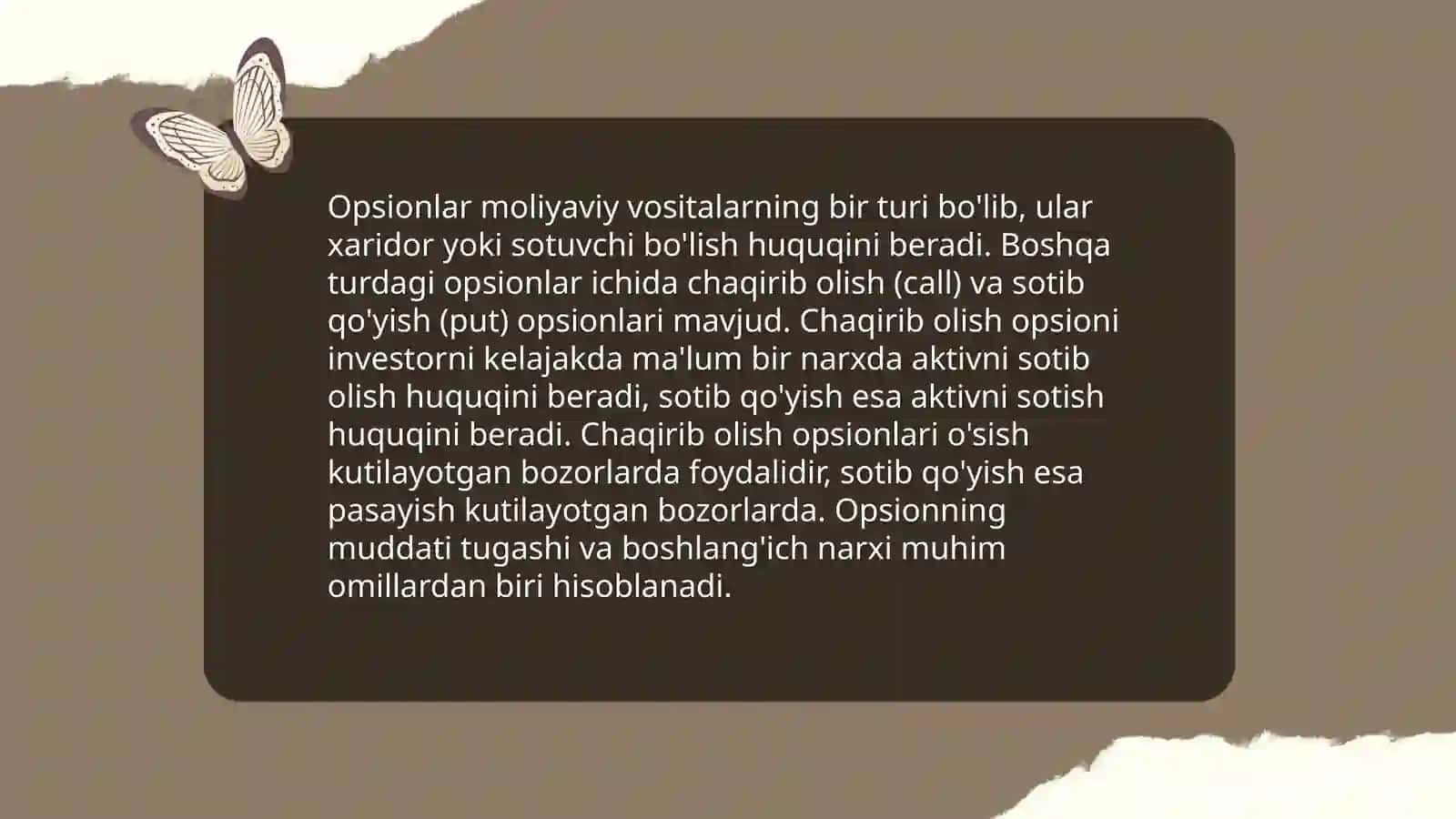 Opsionlar mohiyati va qo' llanilishi 4