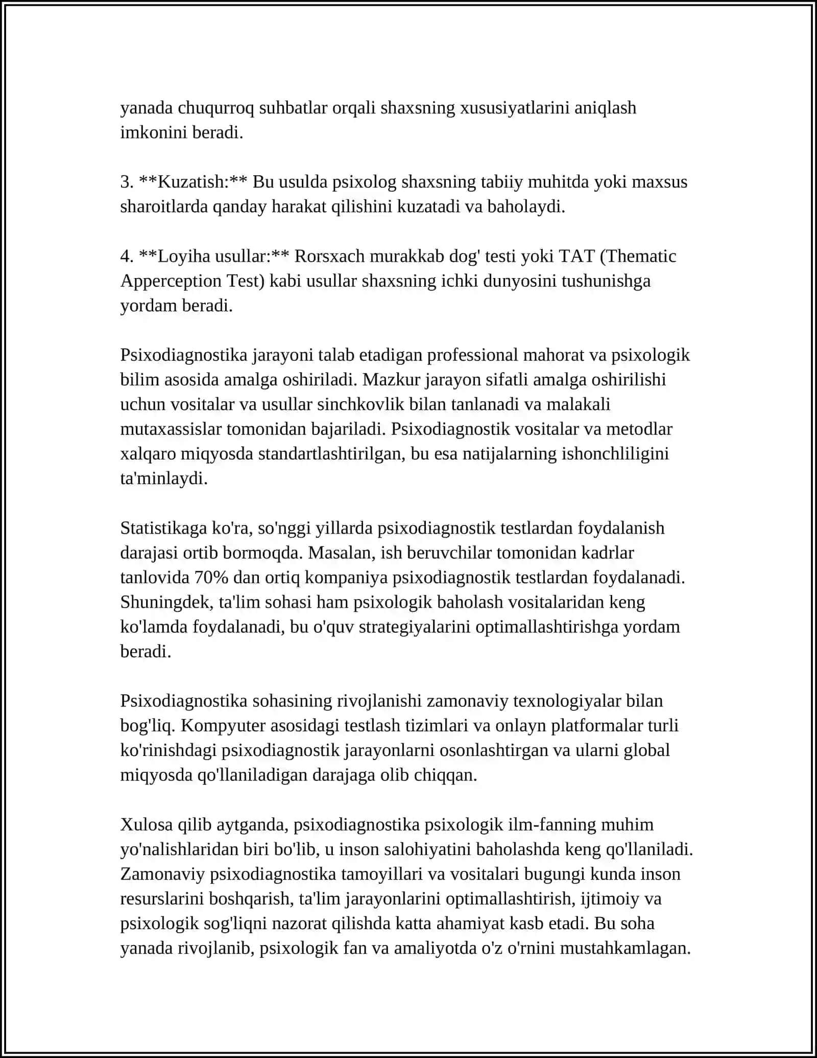 MAKTAB PSIXOLOGIK XIZMATIDA PSIXODIAGNOSTIKA REFERAT 4