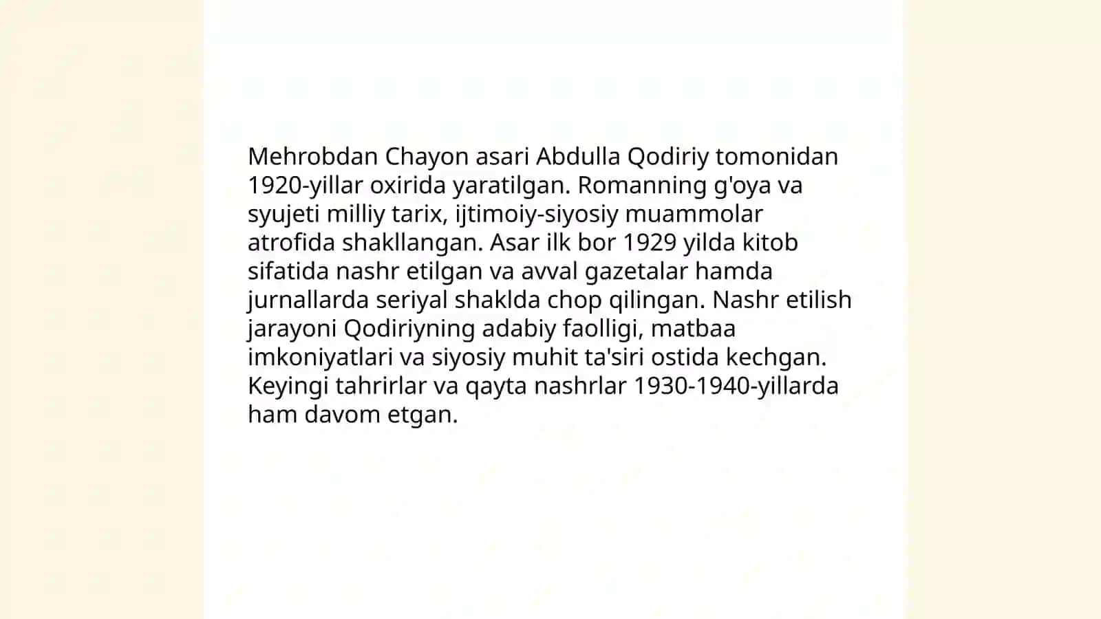 Abdulla Qodiriyning Mehrobdan Chayon asari haqida taqdimot 4