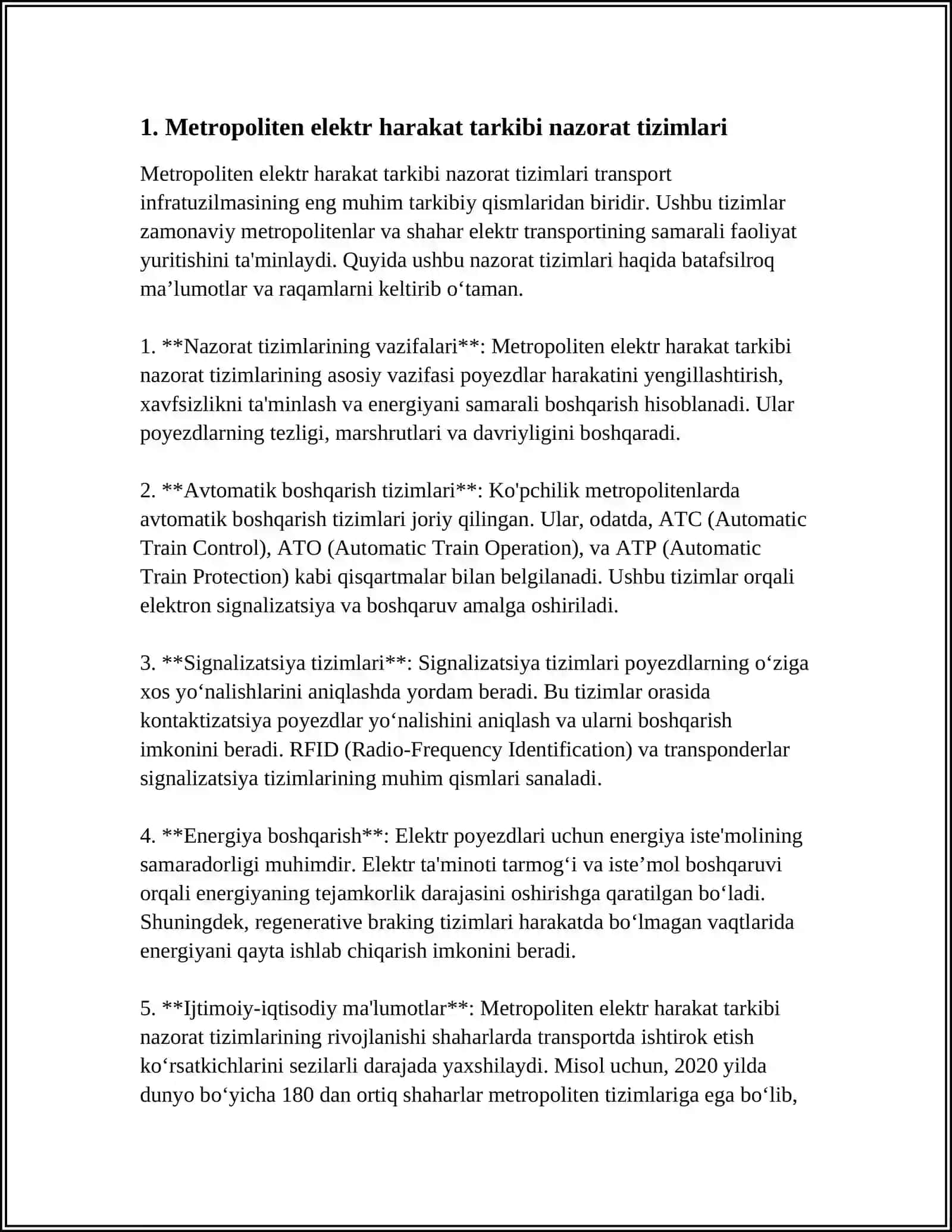 METROPOLITEN ELEKTR HARAKAT TARKIBI ELEKTR USKUNALARINING ASOSIY UZELLARINI TEXNIK TAFTISH 4