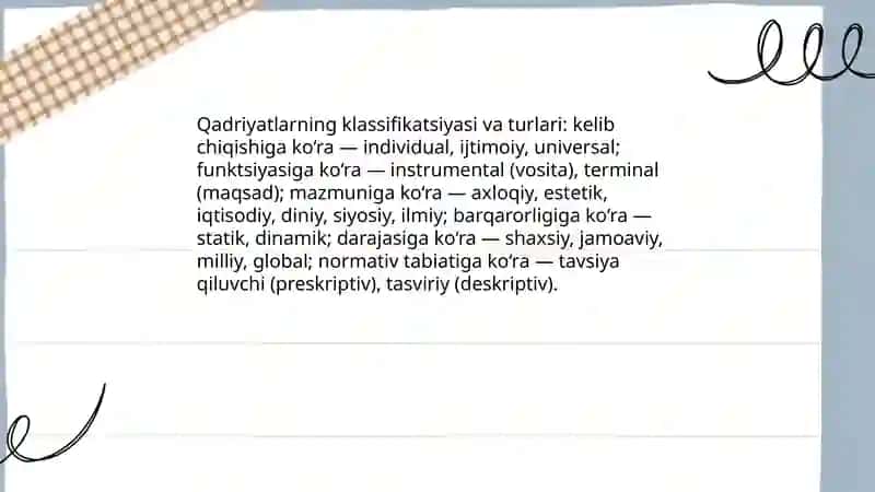 Qadriyat tushunchasining ma'nosi va uning umumiy tavsifi 4