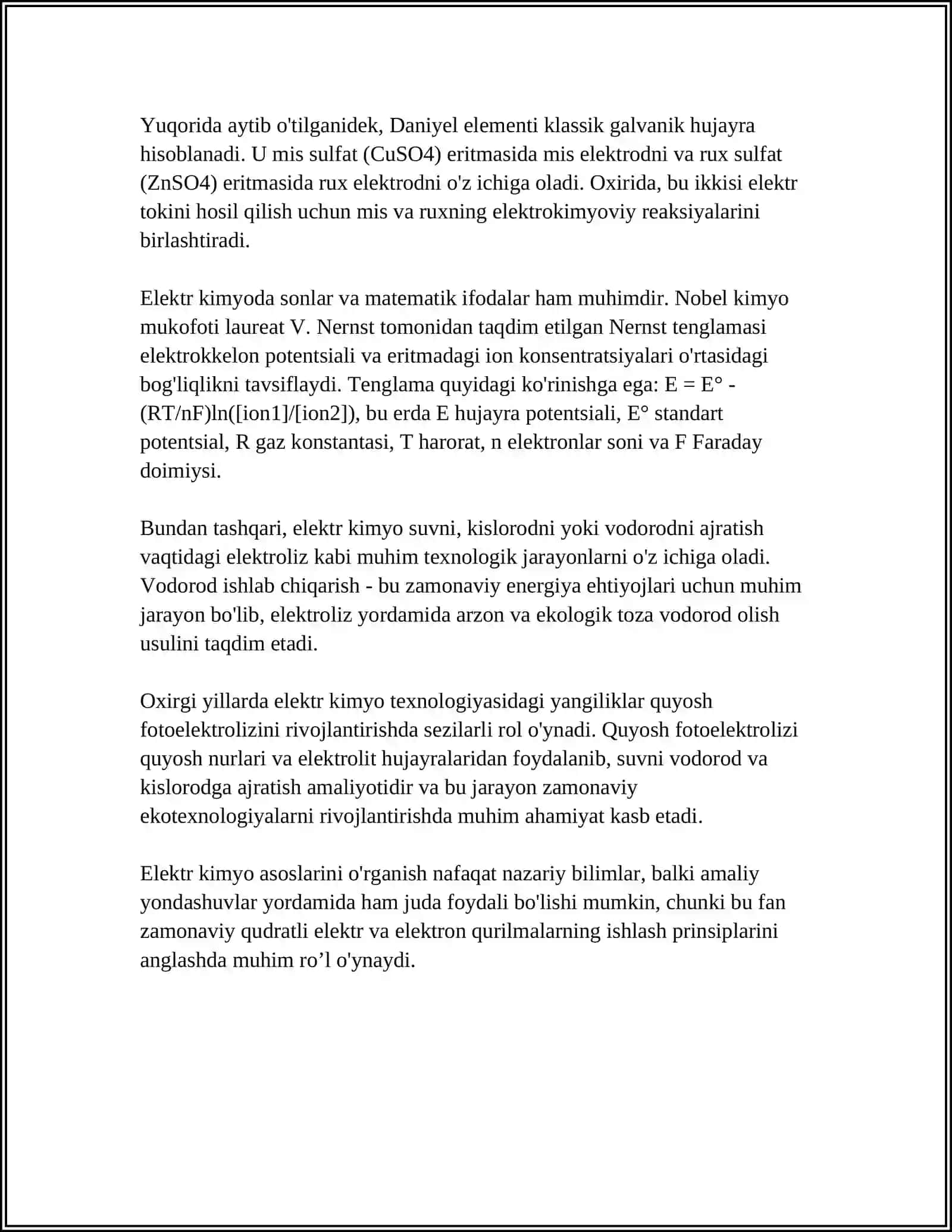 ELEKTR KIMYO ASOSLARI. ELEKTR ÒTKAZUVCHANLIK. KONDUKTOMETRIYA 4
