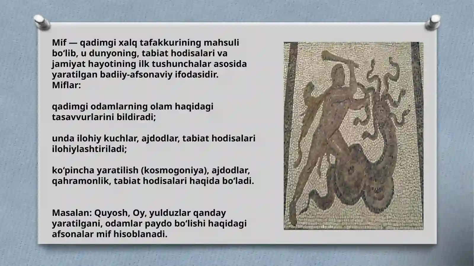 Mif va ertak. Ertak qahramonlari, syujet va motivlar insonning mifologik tasavvurlariga o'rni 4
