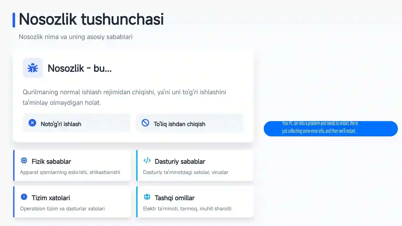 Turli nosozliklarni aniqlash va ularni bartaraf etish 4