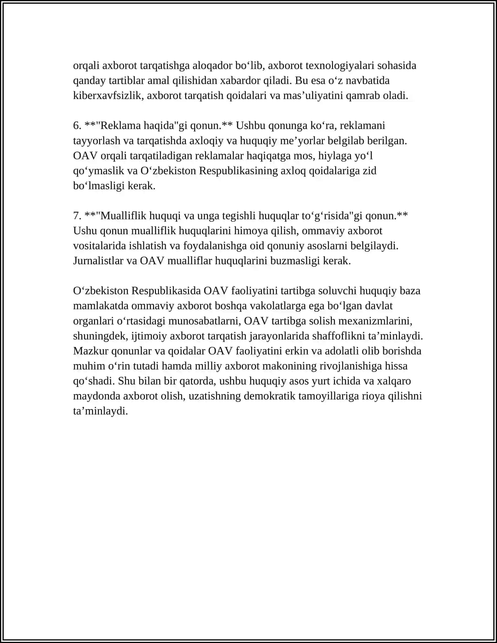OʻZBEKISTON RESPUBLIKASIDA OMMAVIY AXBOROT VOSITALARINING FAOLIYATI 4