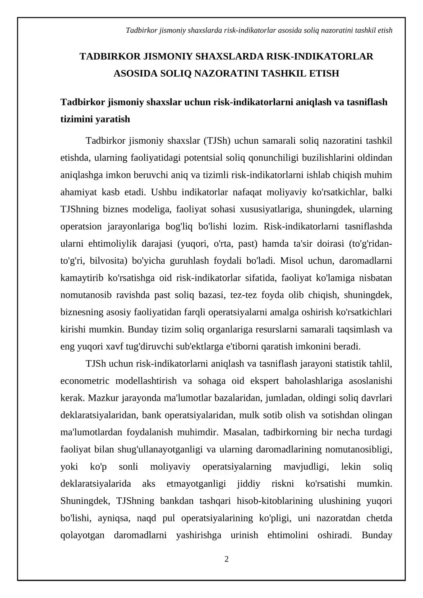 Tadbirkor jismoniy shaxslarda soliq nazorati va risk-indikatorlar: amaliy tahlil 4