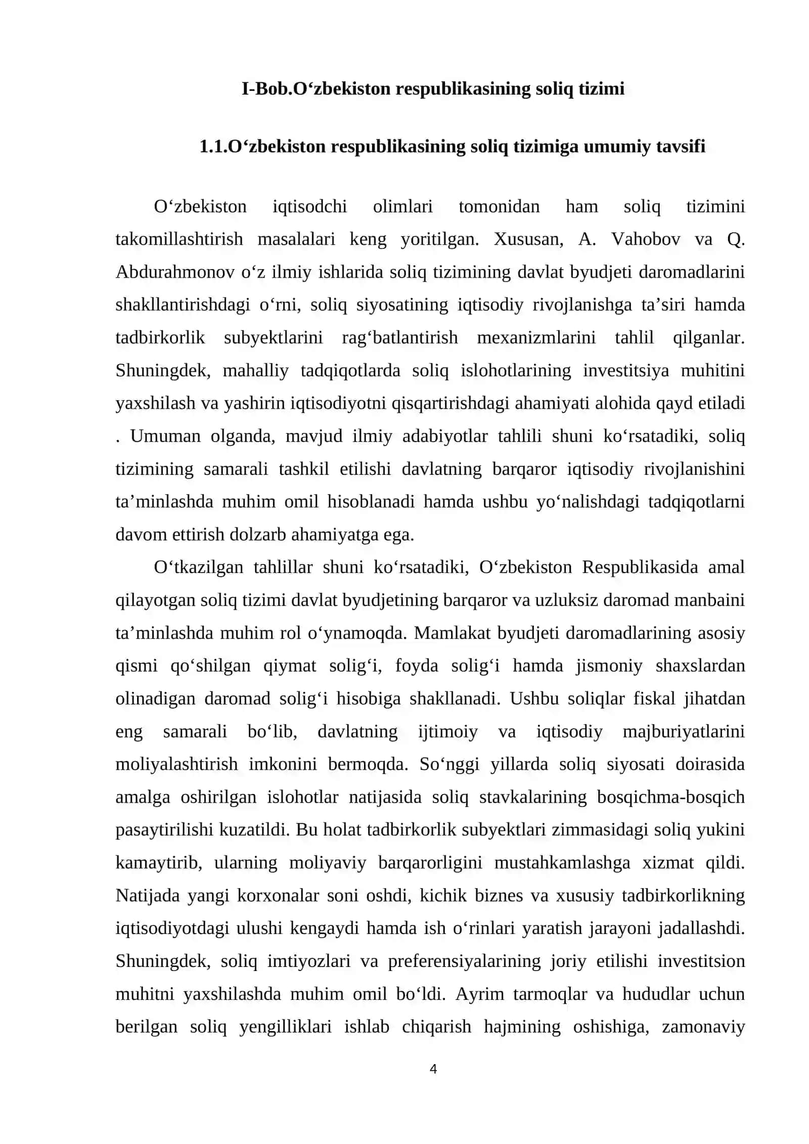 Oʻzbekistonda byudjet-soliq siyosati. Amalga oshirilgan islohotlar tahlili. 4