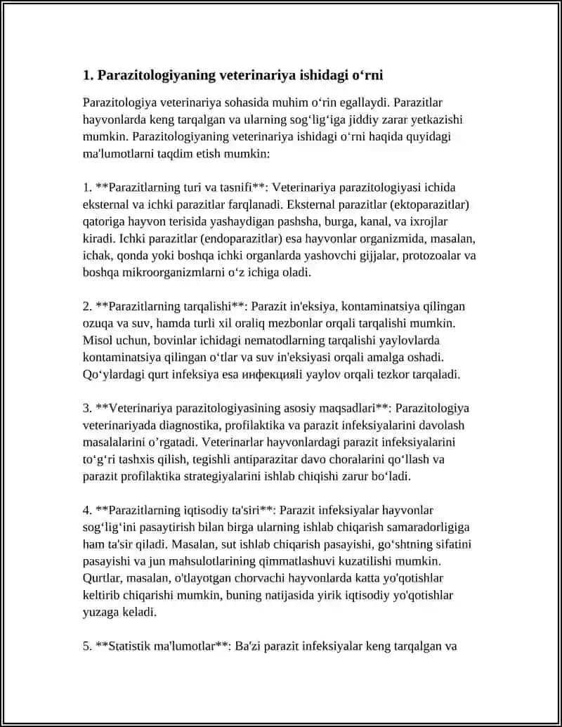 PARAZITALOGIYA VA VETERINARIYA ISHINI TASHKIL ETISH 4