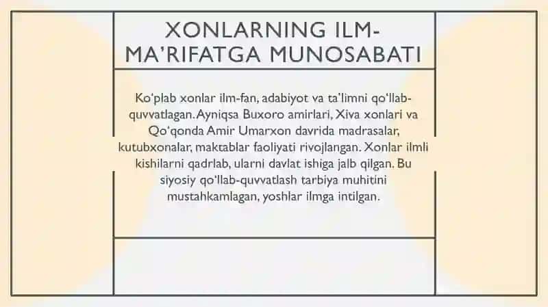 “XONLIKLAR DAVRIDAGI IJTIMOIY-SIYOSIY MUHITNING TARBIYAGA TAʼSIRI" taqdimot (slayd) 4