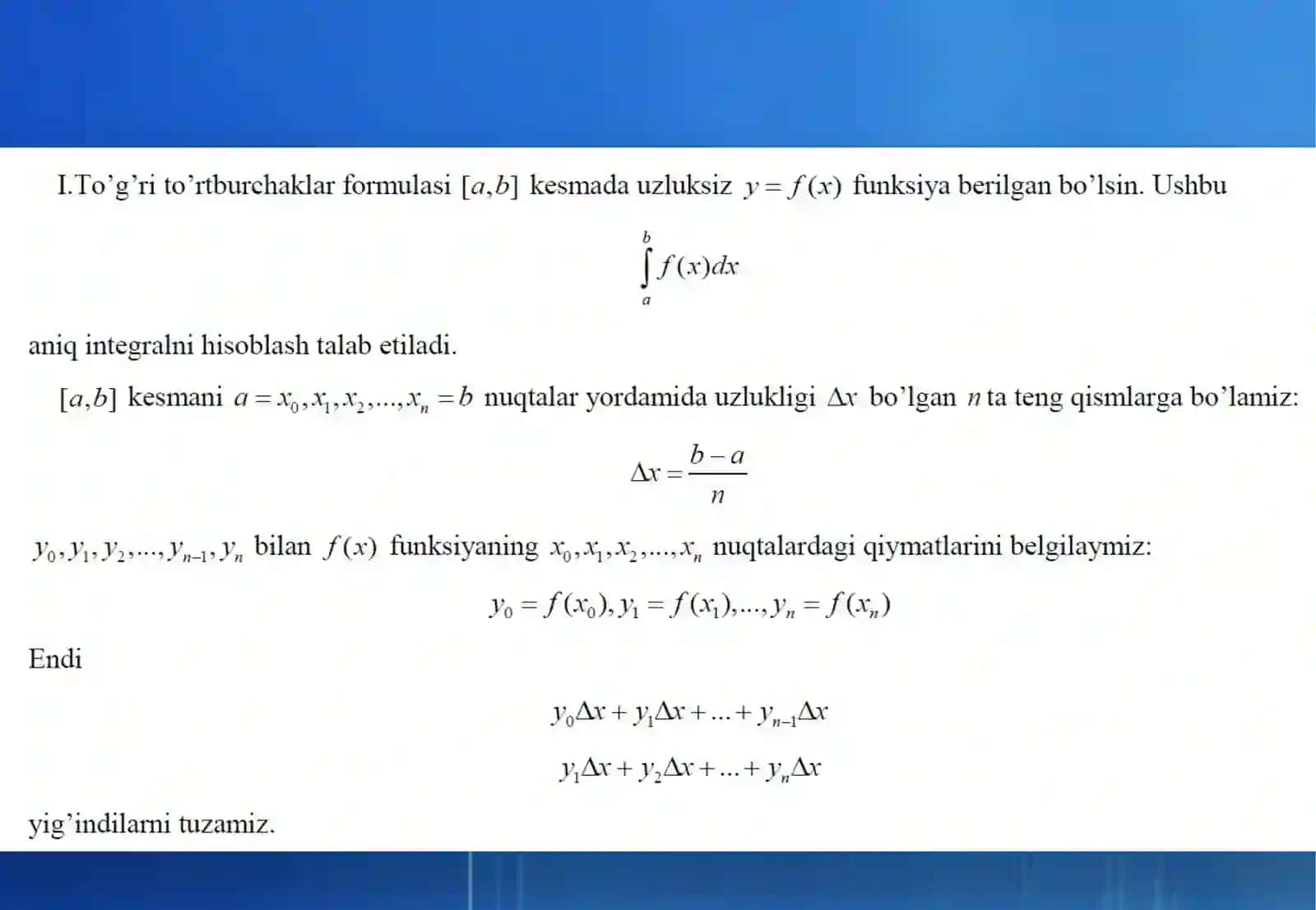 ANIQ INTEGRALNI TAQRIBIY HISOBKASH 4