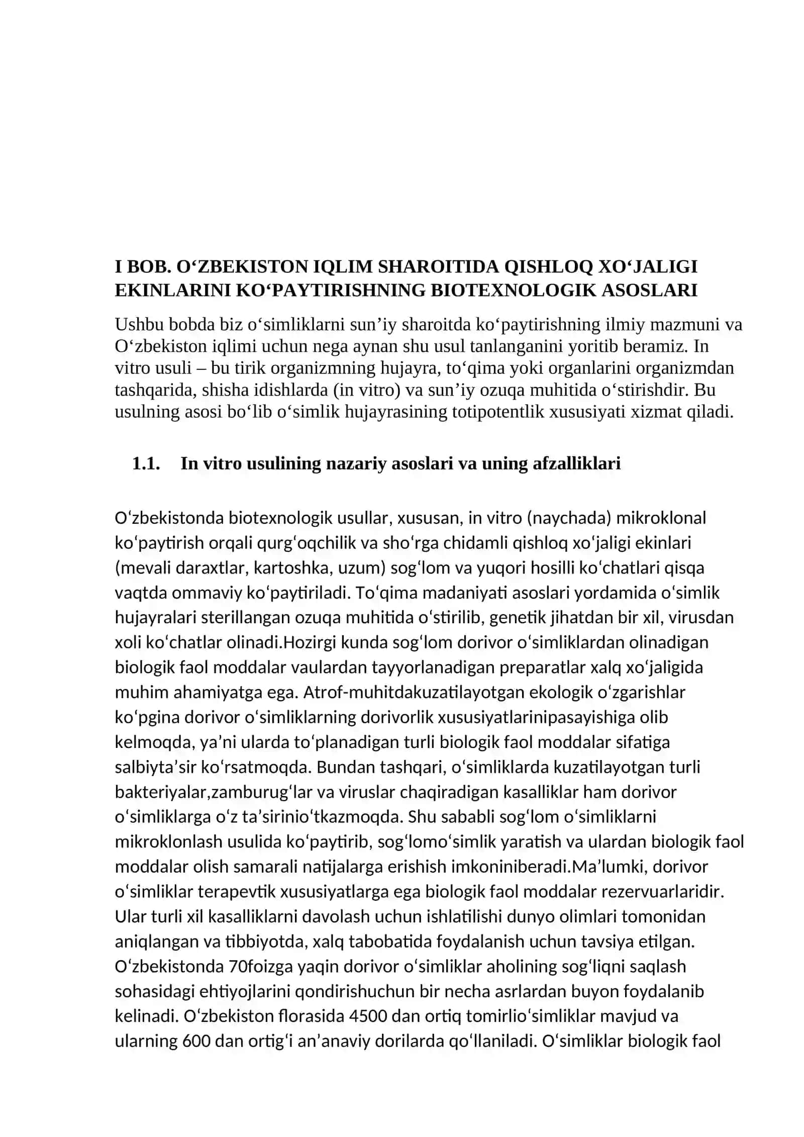 Biotexnologik usullar yordamida Oʻzbekiston iqlimiga mos boʻlgan qishloq xoʻjaligi ekinlarini yetish 4