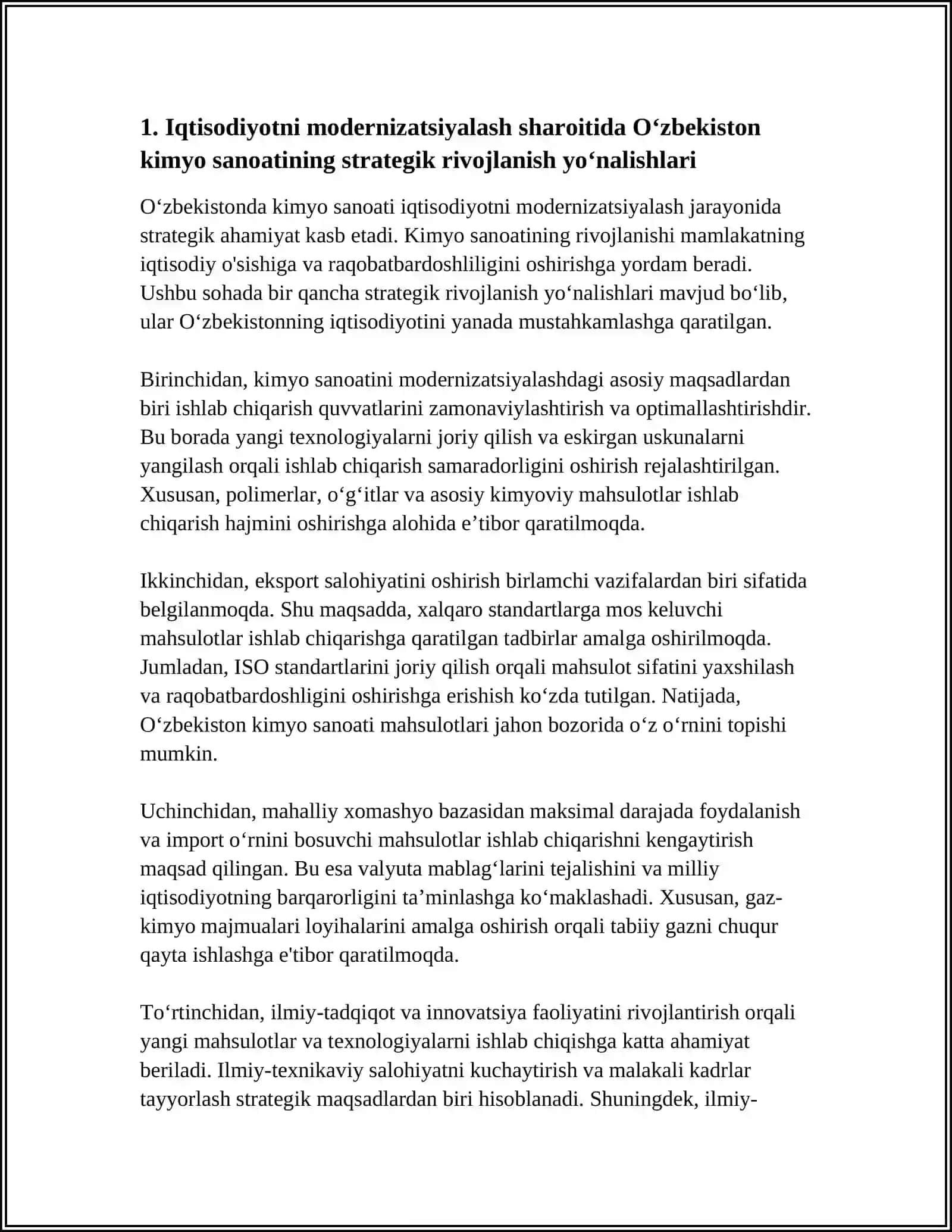 IQTISODIYOTNI MODERNIZATSIYALASH SHAROITIDA O’ZBEKISTON KIMYO SANOATINING RIVOJLANISHI 4
