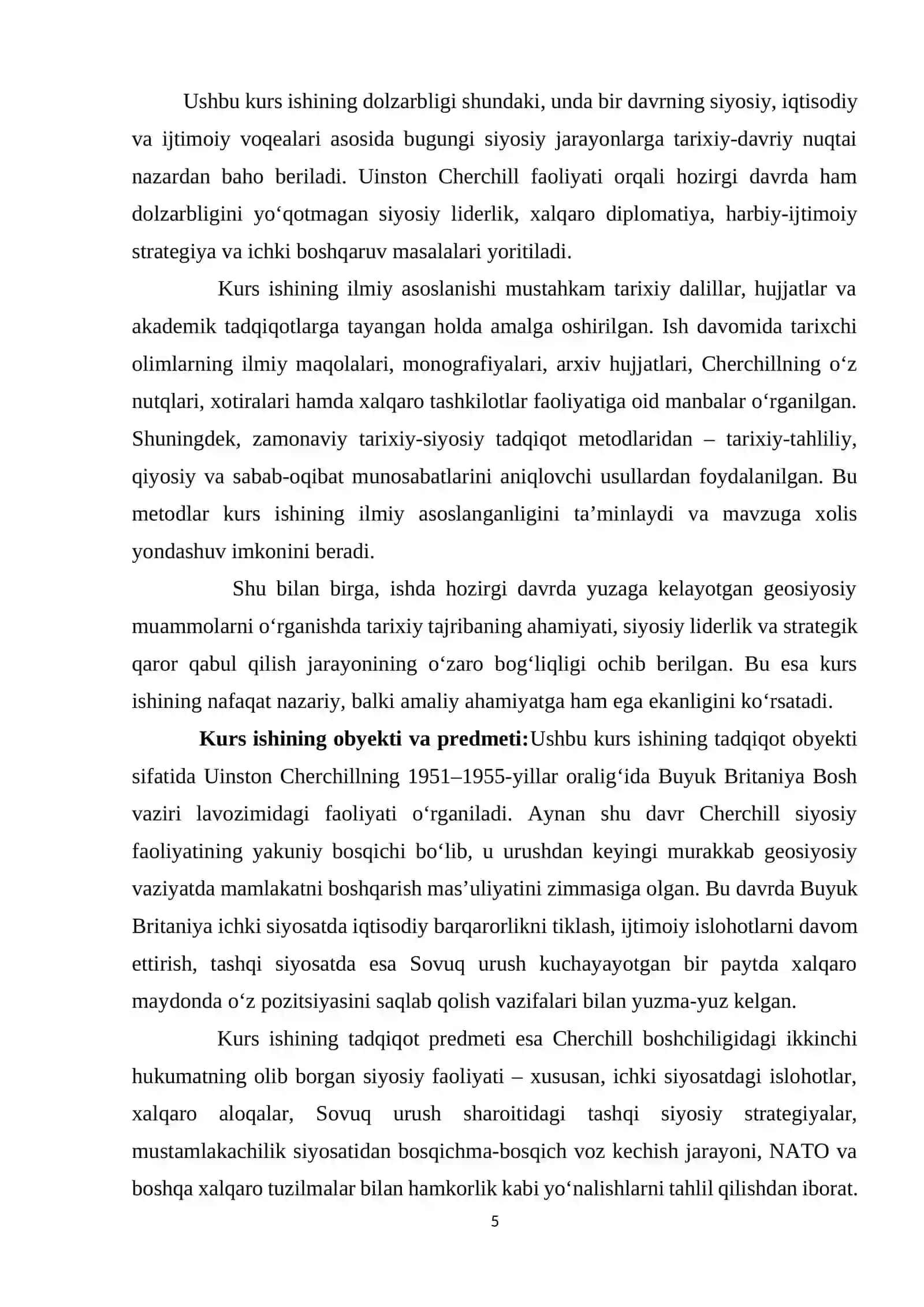 Uinston Cherchil faoliyati va uning hukumat tepasiga kelishi Kurs ishi 4