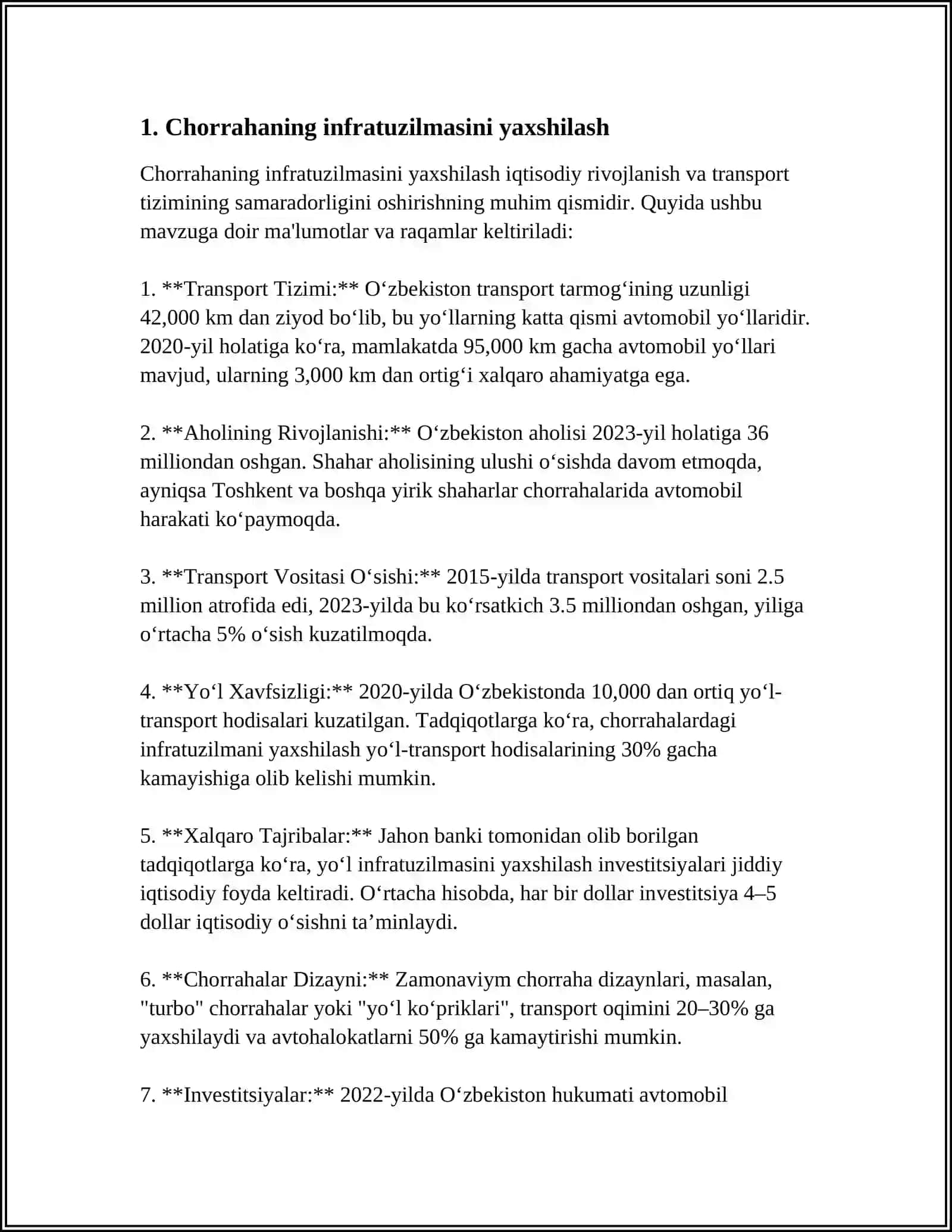 TOSHKENT SHAHAR QATORTOL VA BUNYODKOR KO’CHALARI CHORAHASIDA XAVFSIZ VA SAMARALI HARAKATNI TASHKIL ETISH 4