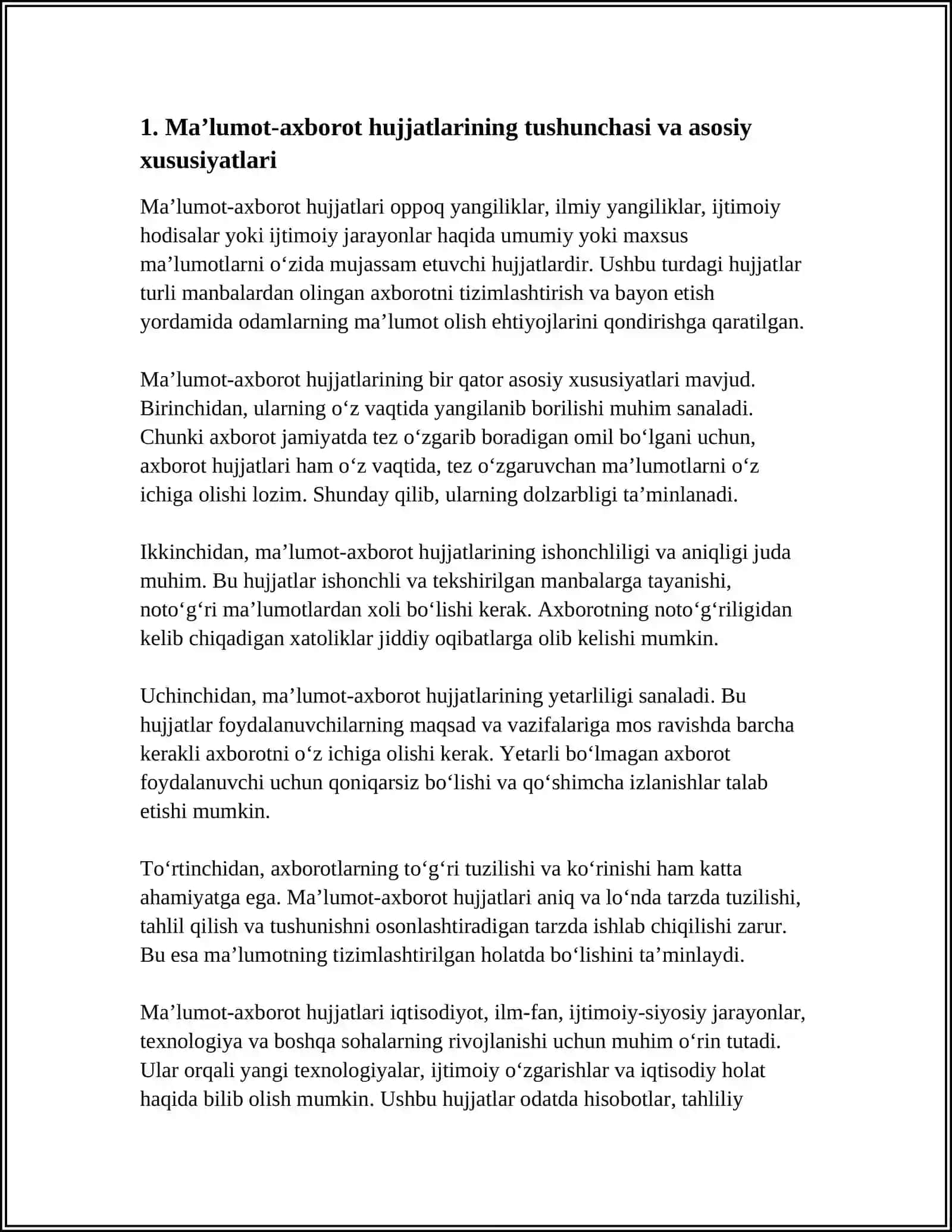 MAʼLUMOT-AXBOROT HUJJATLARINING TURLARI VA XUSUSIYATLARI 4