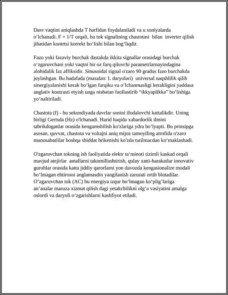 O'ZGARUVCHAN TOK. TEBRANISH KONTURI. KVAZISTATSIONAR TOKLR 4