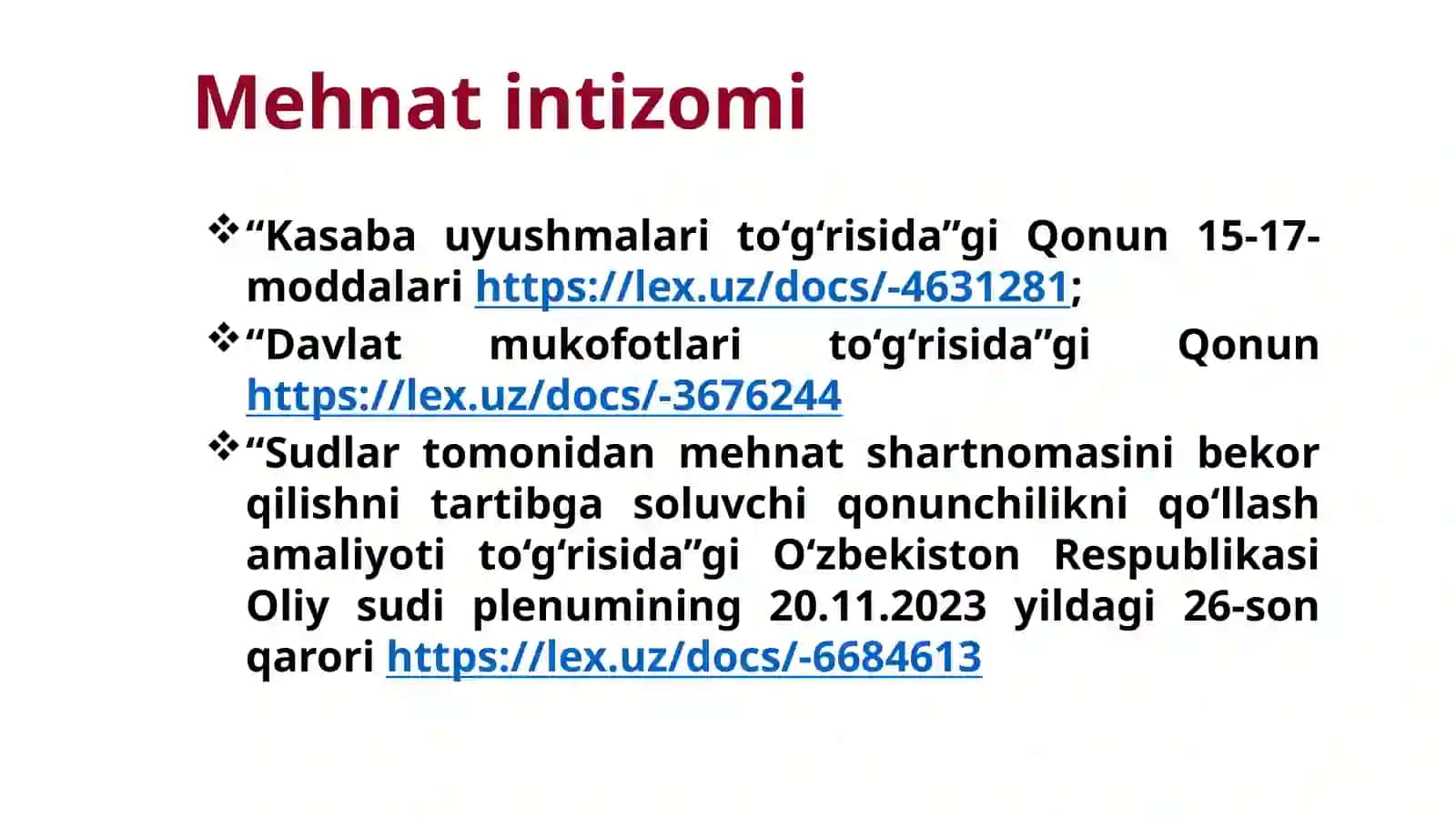 Mehnat intizomi va unga oid yangiliklar 4