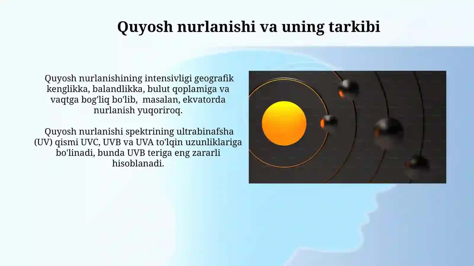 Ionlovchi nurlar va ularning xususiyatlari. Quyosh radiatsiyasi va unga gigiyenik baho berish 4