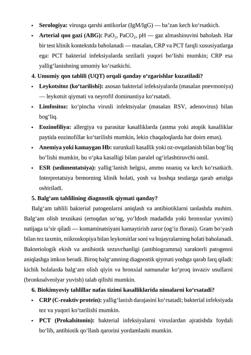 Dalillarga asoslangan tibbiyot ma'lumotlari doirasida nafas olish tizimini o'rganishning laboratoriya va instrumental usullarining diagnostik qiymati 4