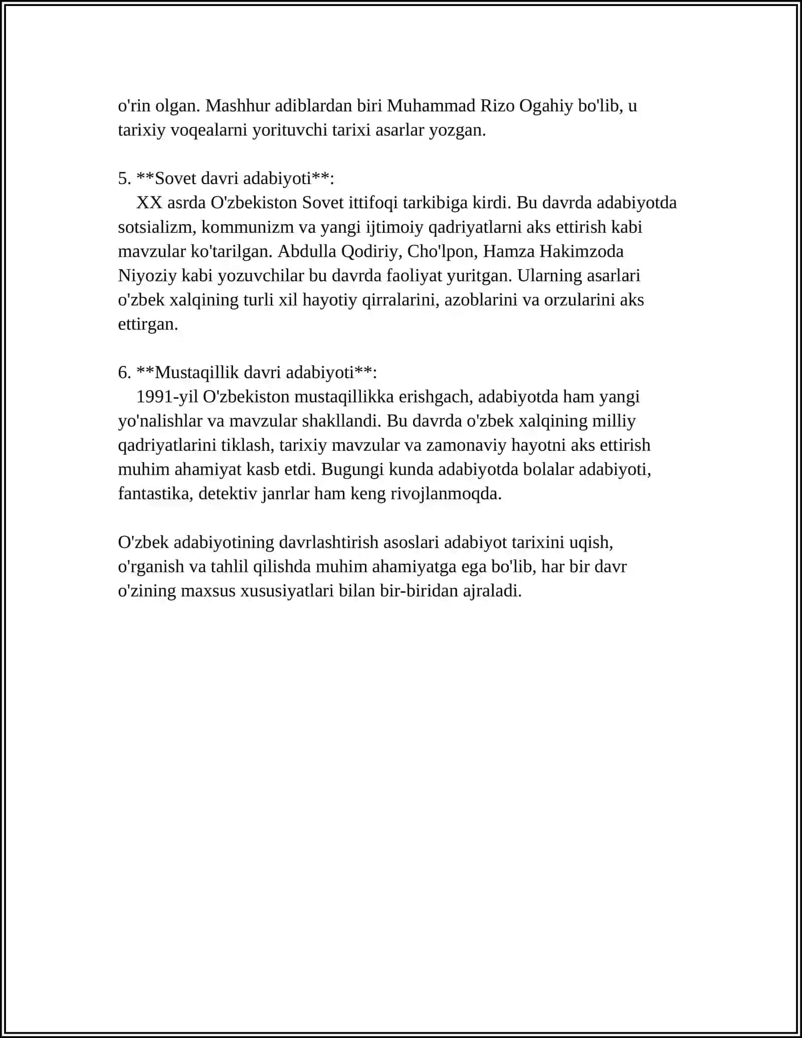 OʻZBEK ADABIYOTINI DAVRLASHTIRISH, SHAKLLANISHIDAGI MANBALAR 4