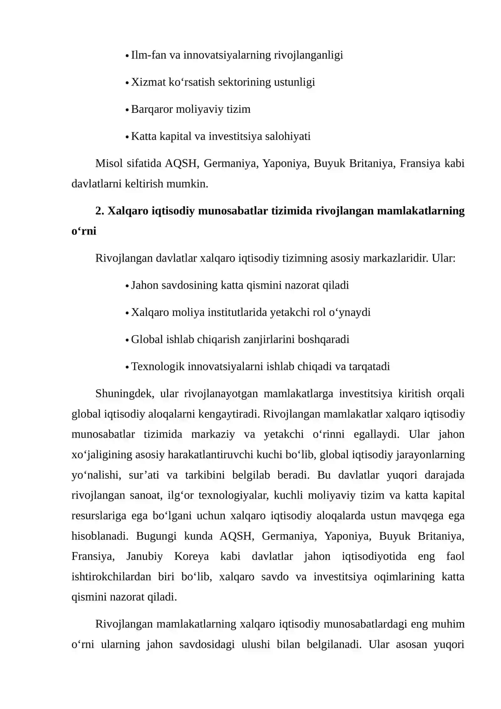 RIVOJLANGAN MAMLAKATLAR – XALQARO IQTISODIY MUNOSABATLAR TIZIMIDA 4