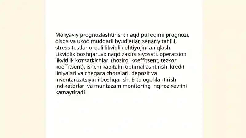 Korhonada moliyaviy inqirozlarni oldini olishda moliyaviy tahlil va prognozlashtrishning roʻli 4