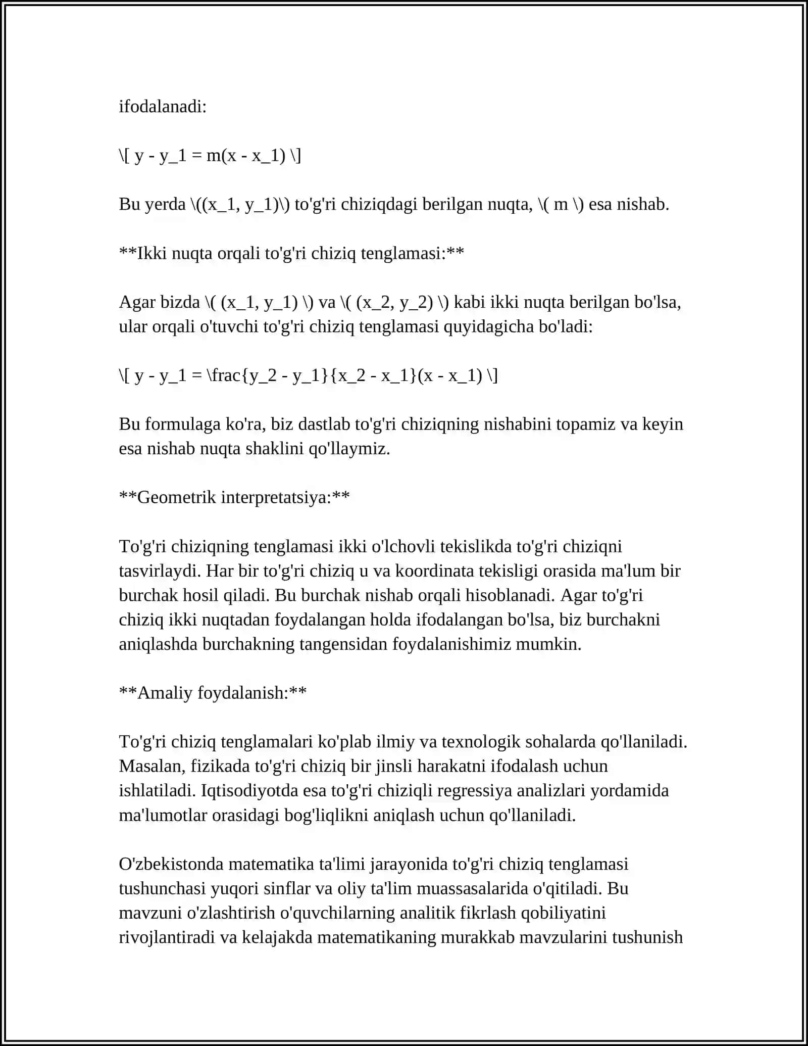 TEKISLIKDA TO'G'RI CHIZIQ TENGLAMALARI 4