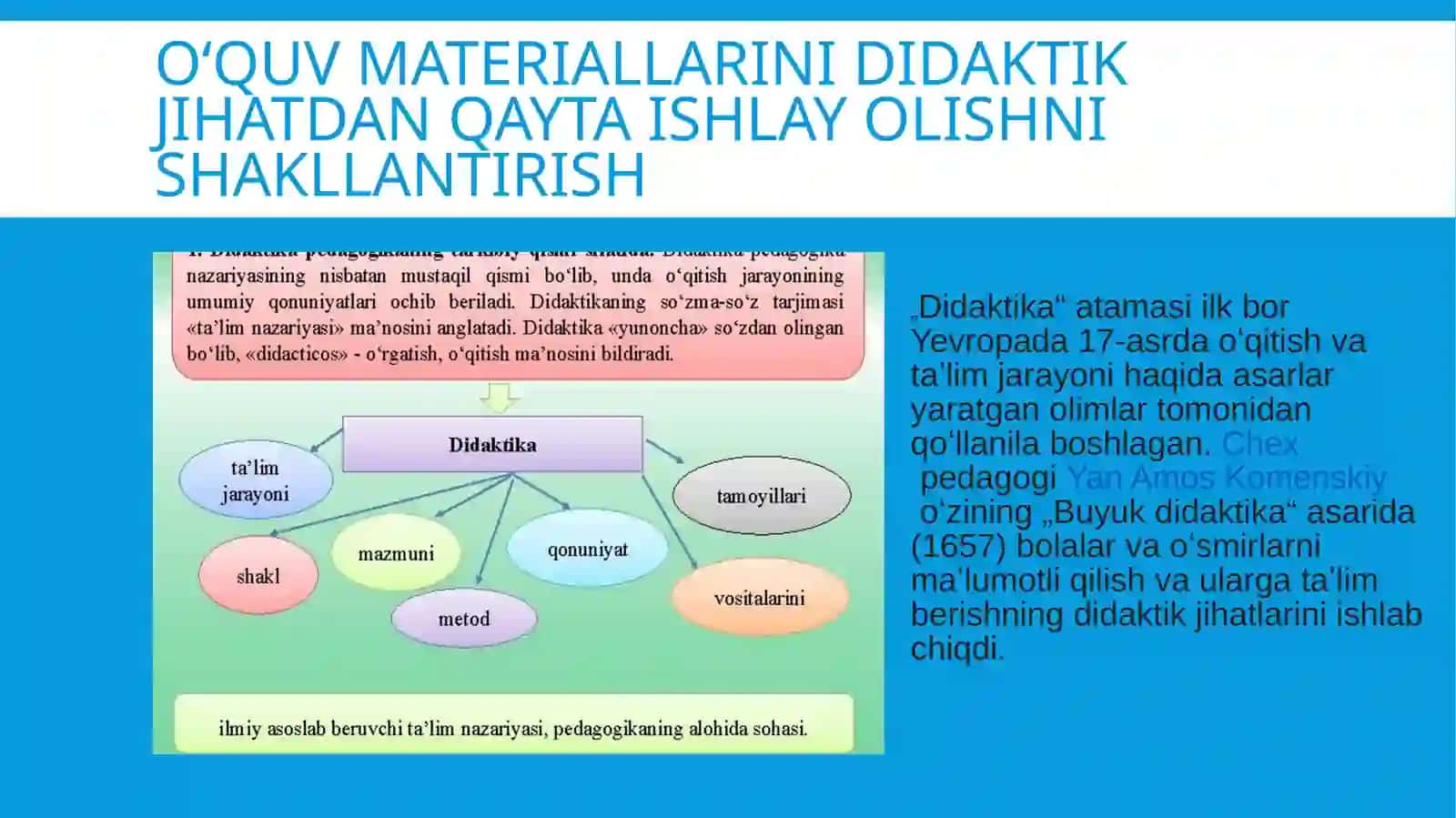 Oʻquv materiallarini didaktik jihatdan qayta ishlay olishni shakllantirish 4
