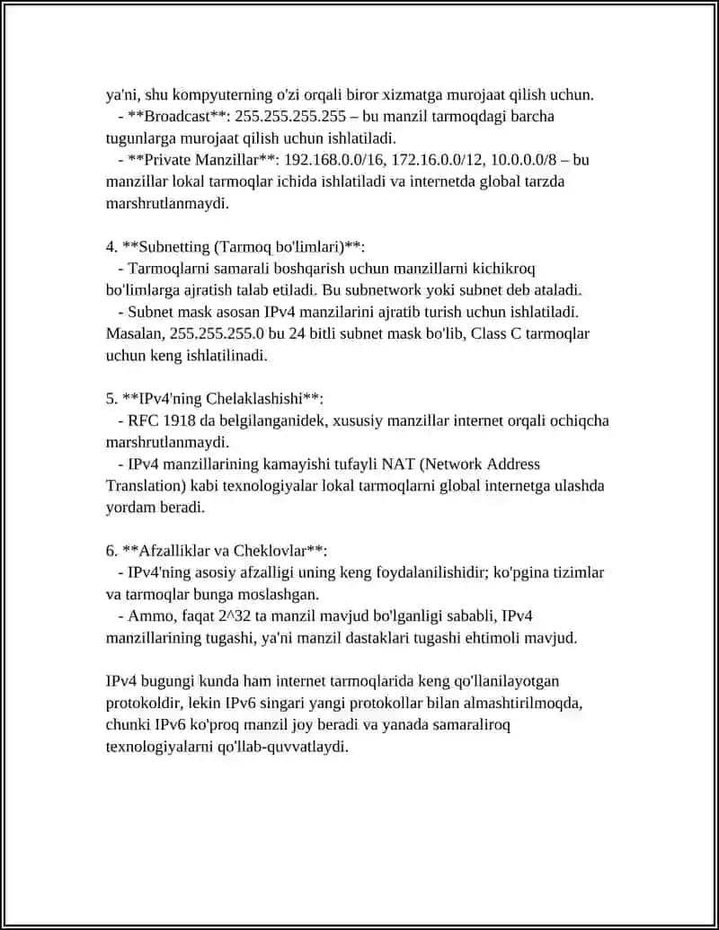 IP MANZILLASH VA SUBNETLASH 4