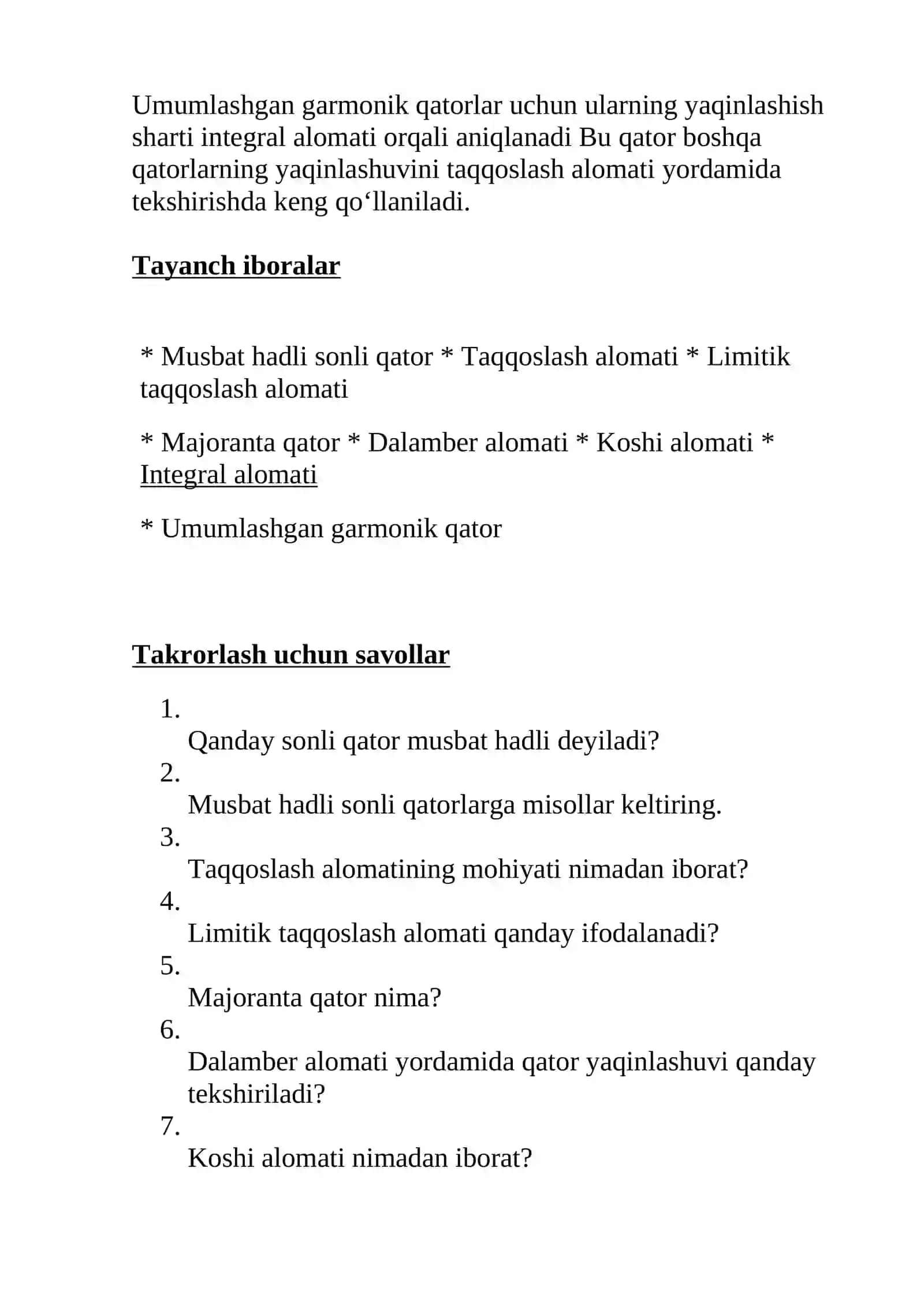 Umumlashgan garmonik qatorlar 4