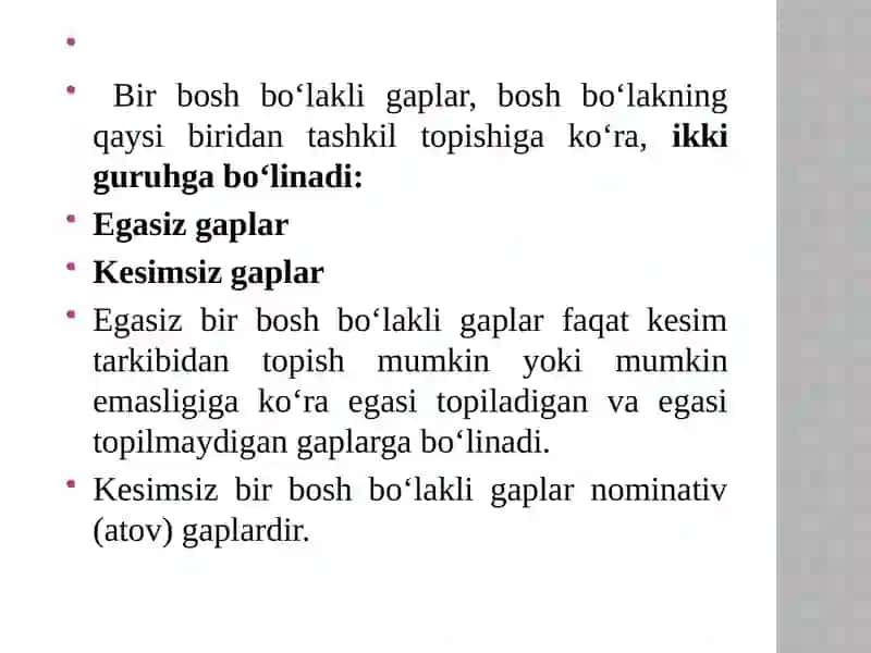 Sodda Gapning Ta'rifi va Tasnifi 4
