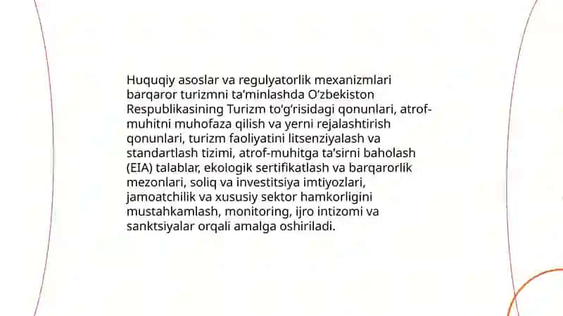 Oʻzbekistonda barqaror turizmni rivojlantirishning strategik yoʻnalishlari va omillarini oʻrganish 4