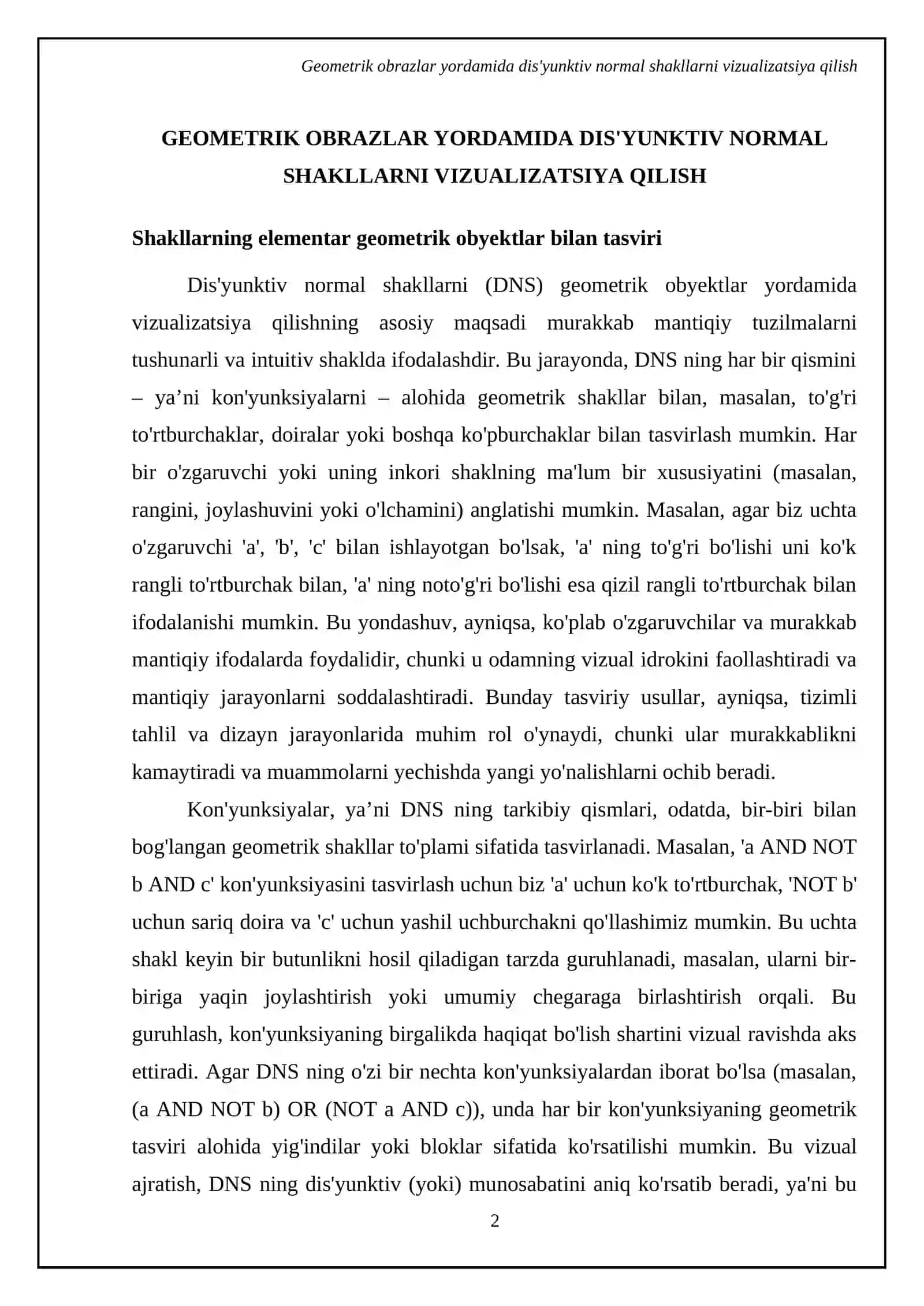 Tupikli diz’yunktiv normal shakllarni geometrik asosda yasash usullari 4